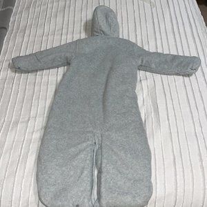 color: gray, used once.Baby  one-piece fleece overall, size 6-12 months